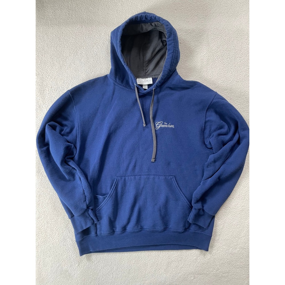 The Greenbrier Resort WV Mens Large Hoodie Blue‎ Embroidered Fleece Sweatshirt